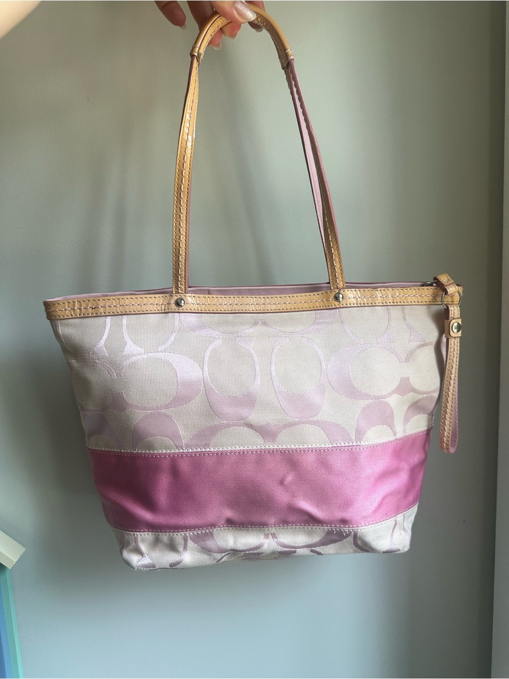 Pink Signature Canvas Coach Tote Bag